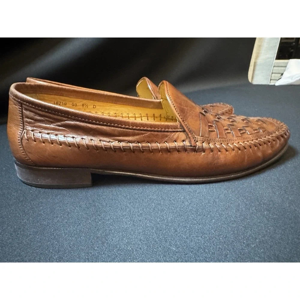Vintage Florsheim Woven Leather Penny Loafers Brown Men's 8.5 D USA Style